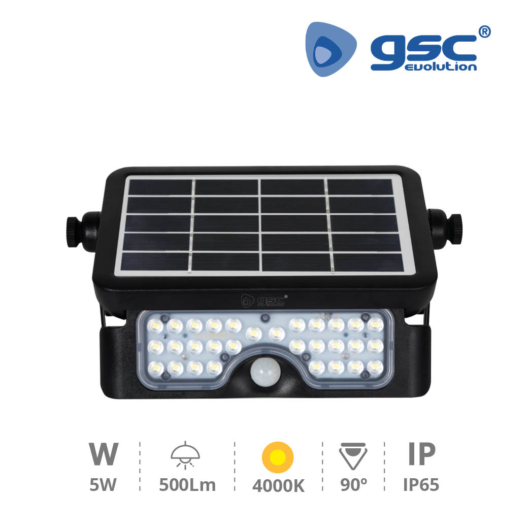 Projetor solar LED multifunções com sensor 5 W 4000 K IP65 Negro