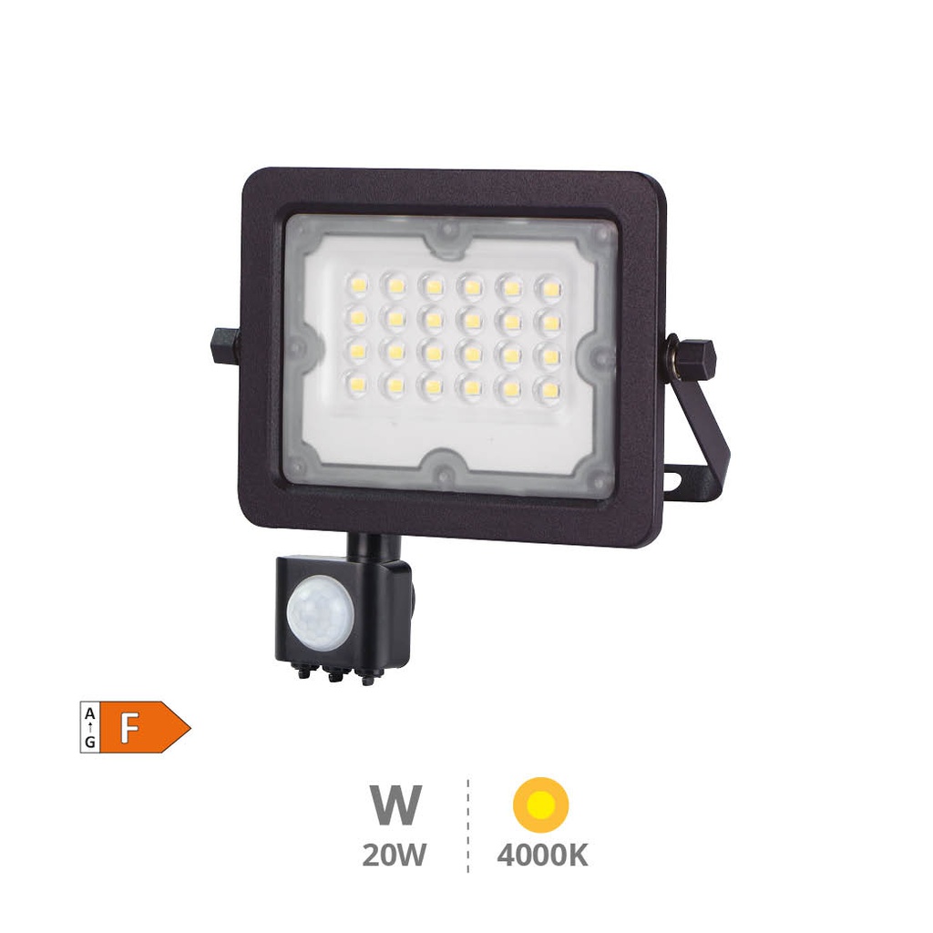 Projetor alumínio LED com sensor 20 W 4000 K IP65 Negro