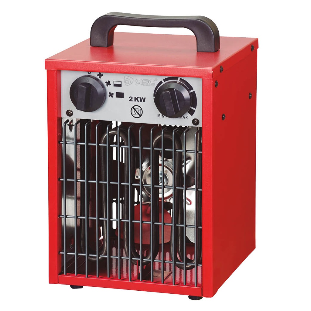 Calefactor industrial de aire de suelo 1000 / 2000 w de color naranja y  forma de tubo - Cablematic