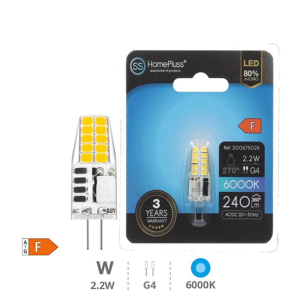 Ampoule LED 2,2W G4 6000K - boîte prés. de 12 u